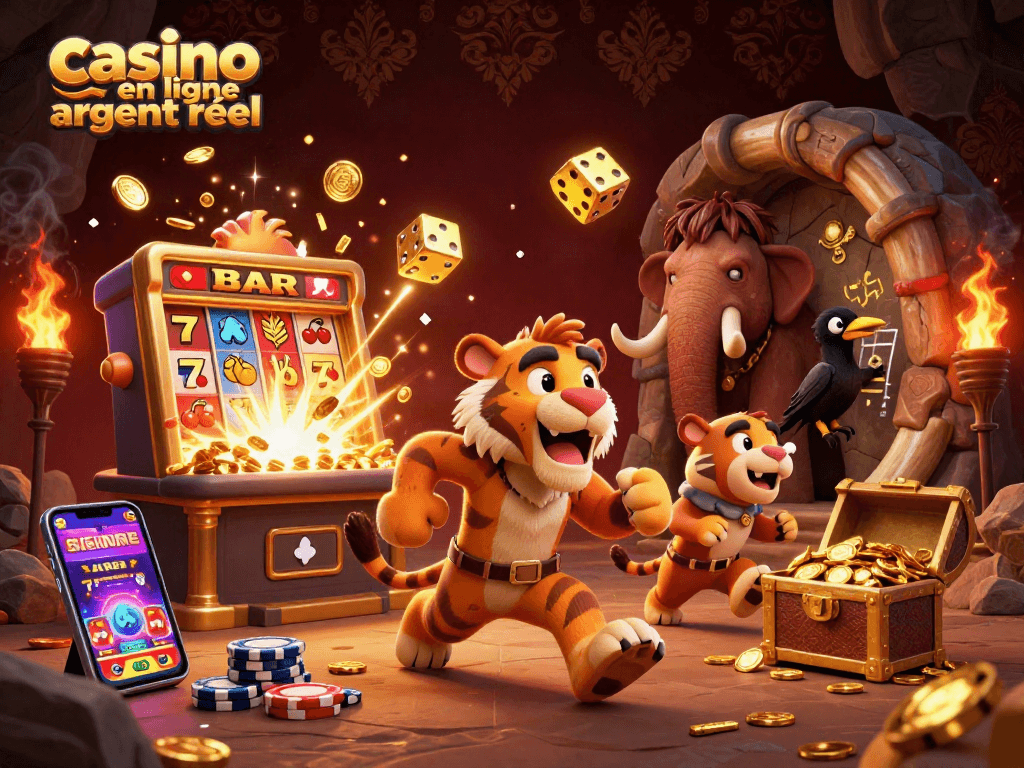 Jouez à casino en ligne argent réel avec des personnages animés dans un casino préhistorique dynamique.