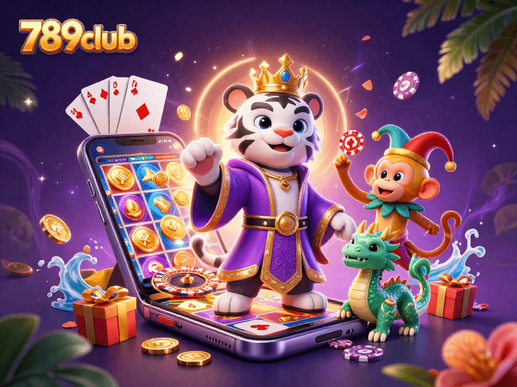 Engage with the excitement of 789club's vibrant casino world featuring playful characters and game elements.