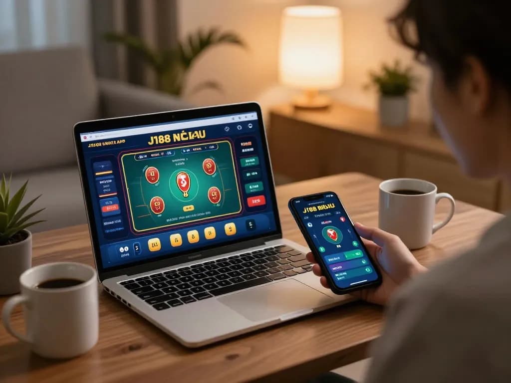 Player engaging with the J188 nhà cái app on a smartphone for an immersive gambling experience.