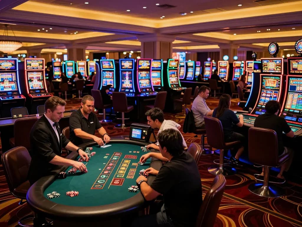 bj88bj players placing bets at a blackjack table in a vibrant casino atmosphere
