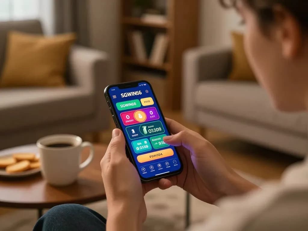 Engaging gameplay on SGWIN66 casino app, showcasing home mobile gaming atmosphere.