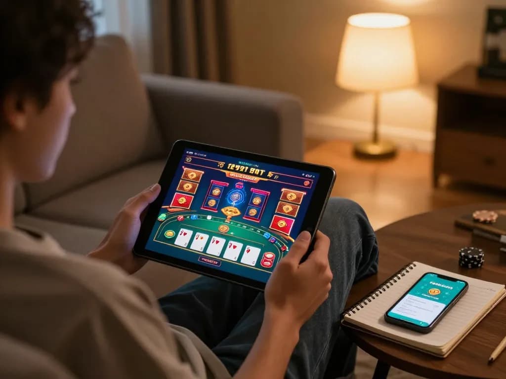 Player engaging with 789betss on a tablet in a cozy living room setup.