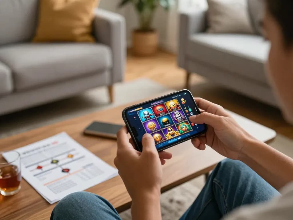 Engaging with spaceman slot on a smartphone in a cozy home setting