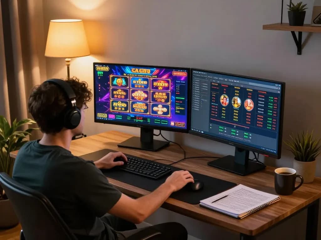 Engaging online gaming session showing slot gacor strategy in action, user analyzing gameplay.