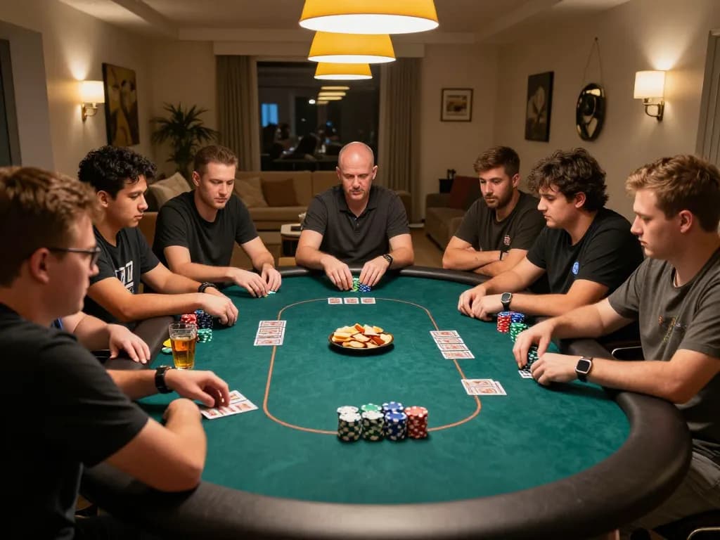 Experience rút tiền lc88 with friends during a lively poker night, engaging in strategic gameplay around a round table.