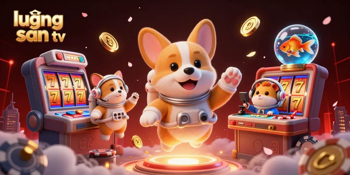 Engage in thrilling moments with lương sơn tv as a cartoon corgi plays in a cosmic casino