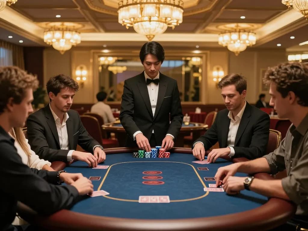 VIPWIN high-stakes poker game in a luxurious casino setting with focused players.