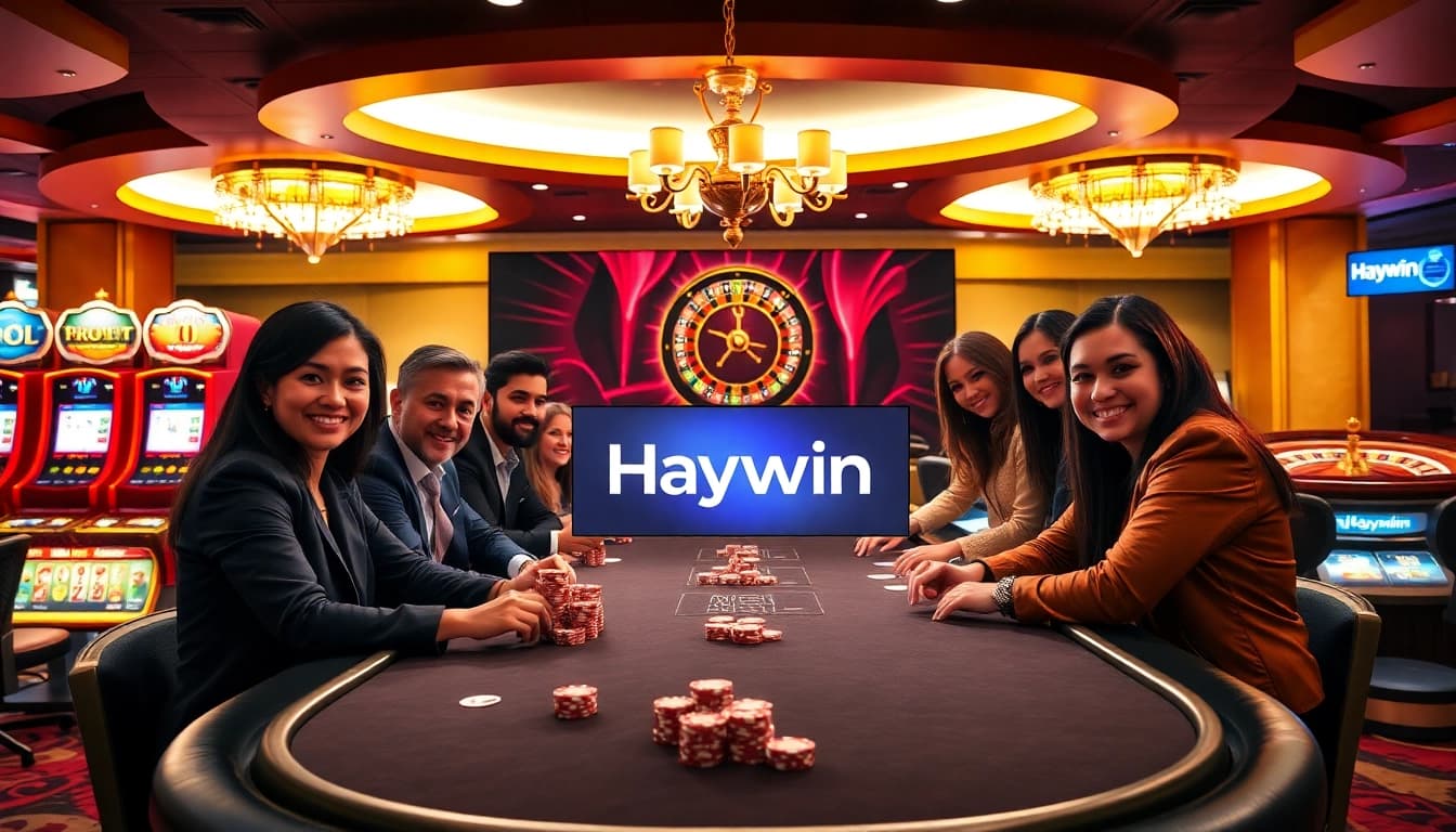 Players enjoying poker at Haywin casino, showcasing excitement and strategy in a vibrant atmosphere.