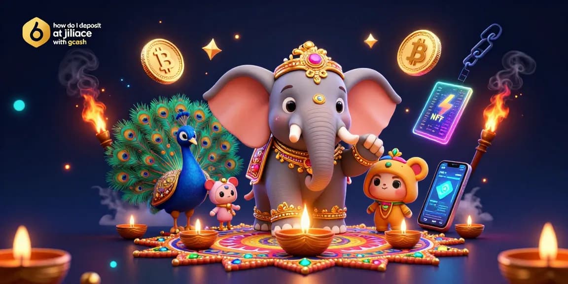 Learn how to deposit at JILIACE with GCash, featuring a vibrant 3D casino illustration.