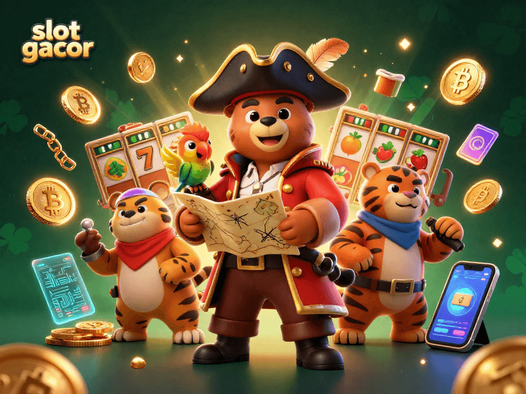 Experience exciting wins with slot gacor in this vibrant 3D illustration featuring dynamic casino elements.