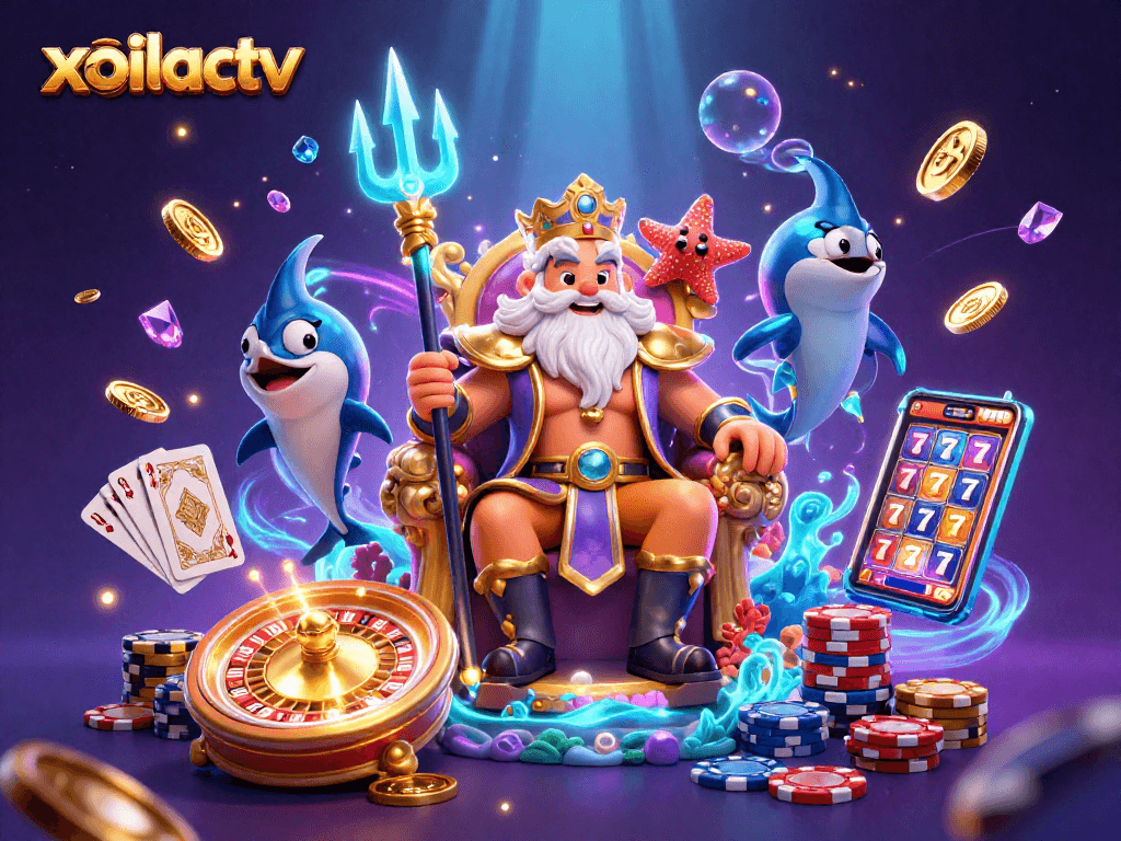 Experience the excitement of xoilactv with Neptune and casino elements in a vibrant underwater scene.
