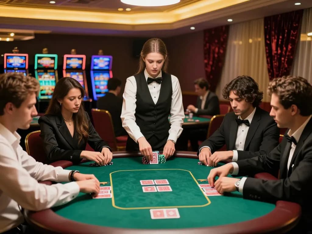 Intense poker gameplay showcasing players analyzing ty le keo nha cai in an upscale casino setting with vibrant ambiance.