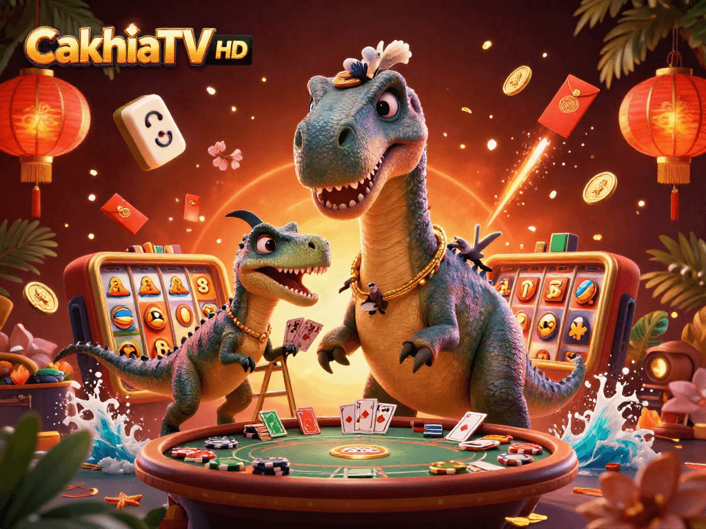 CakhiaTV HD invites players to enjoy dynamic poker gameplay with a massive dinosaur dealer.