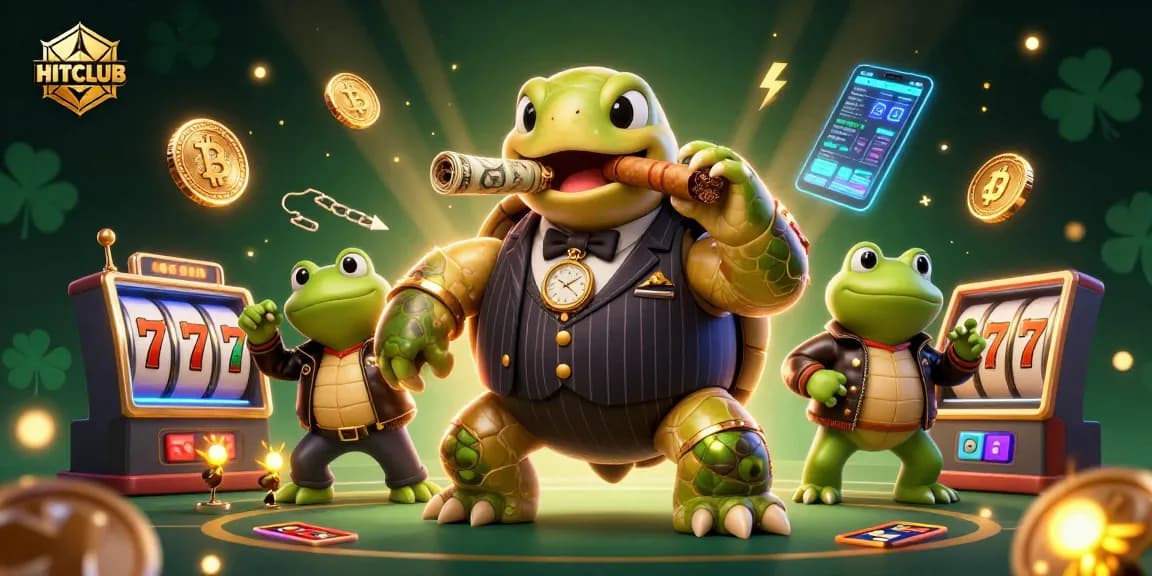 Experience the thrill of HITCLUB with a vibrant 3D cartoon scene featuring dynamic gambling elements.
