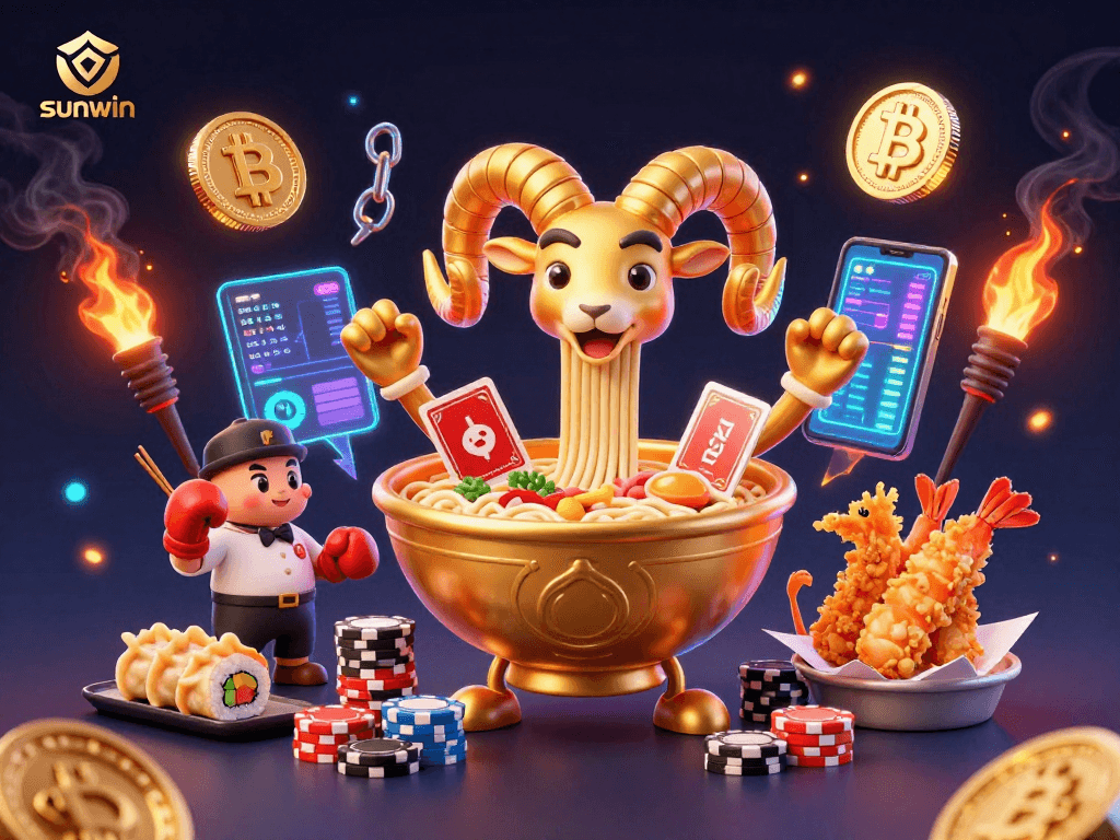 Experience thrilling gameplay with sunwin's vibrant 3D casino illustration featuring crypto elements.