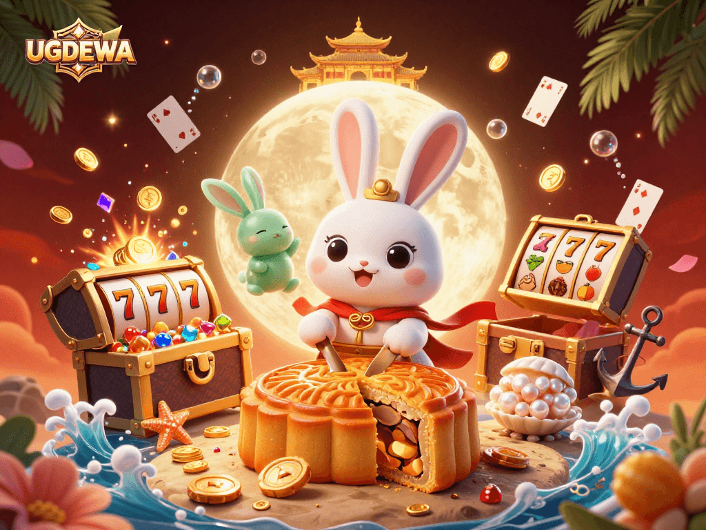 Engage with UGDEWA's thrilling gambles in a vibrant 3D moonlit casino scene.