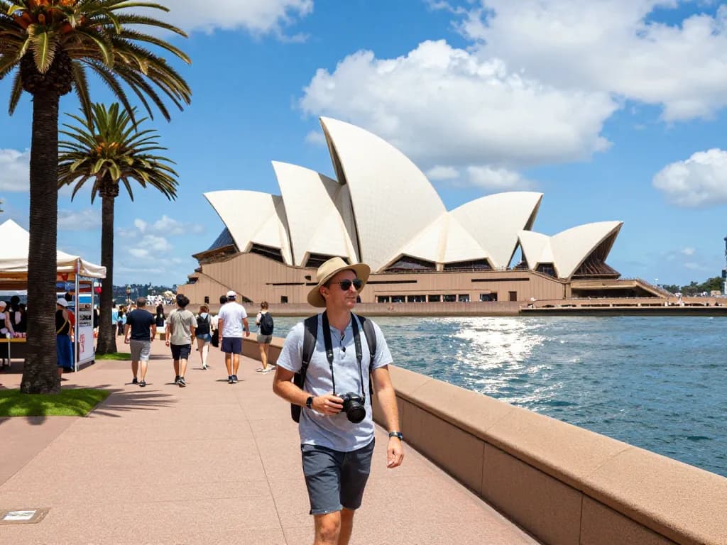 Adventure seeker at Sydney Opera House in Australia, capturing the moment.