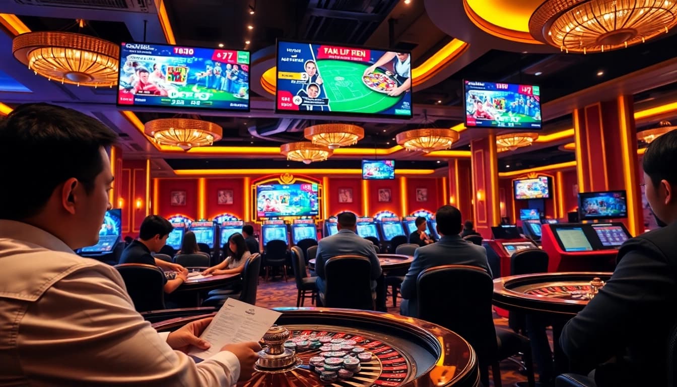 Experience exciting đá gà 67 betting in a luxurious casino setting, with a vibrant live match atmosphere.