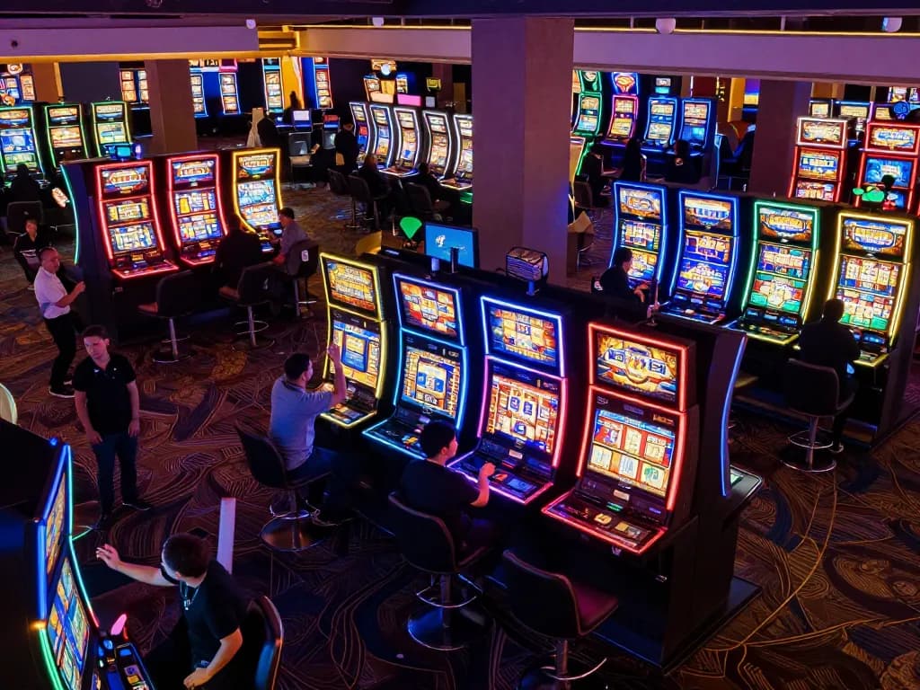 Excited players celebrating wins on slot 10k machines in vibrant casino atmosphere