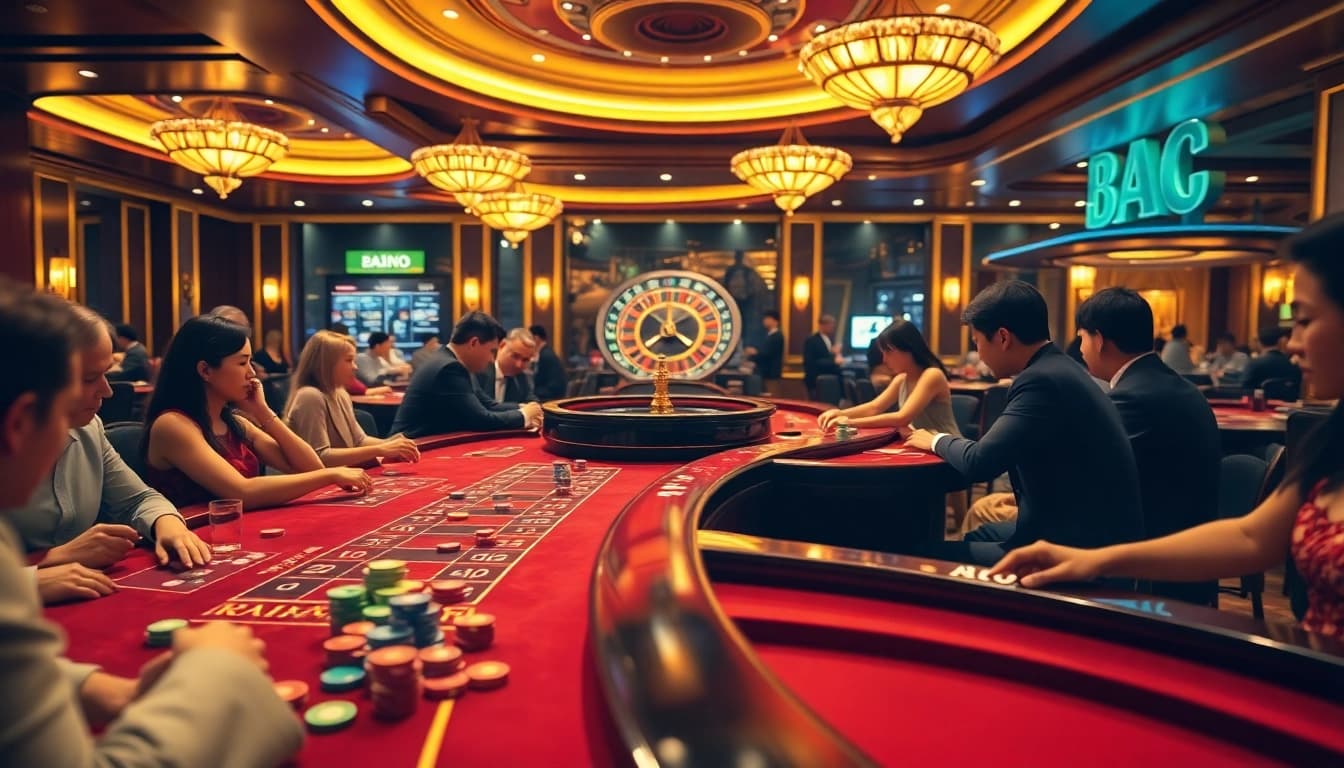 Players enjoying various games at 68 game bài casino, highlighting the excitement and luxury of gambling.