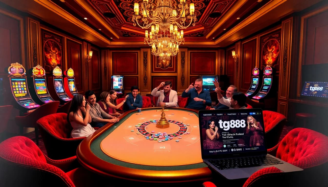 Celebrate your wins at tg88 with vibrant casino elements like poker tables and slot machines.