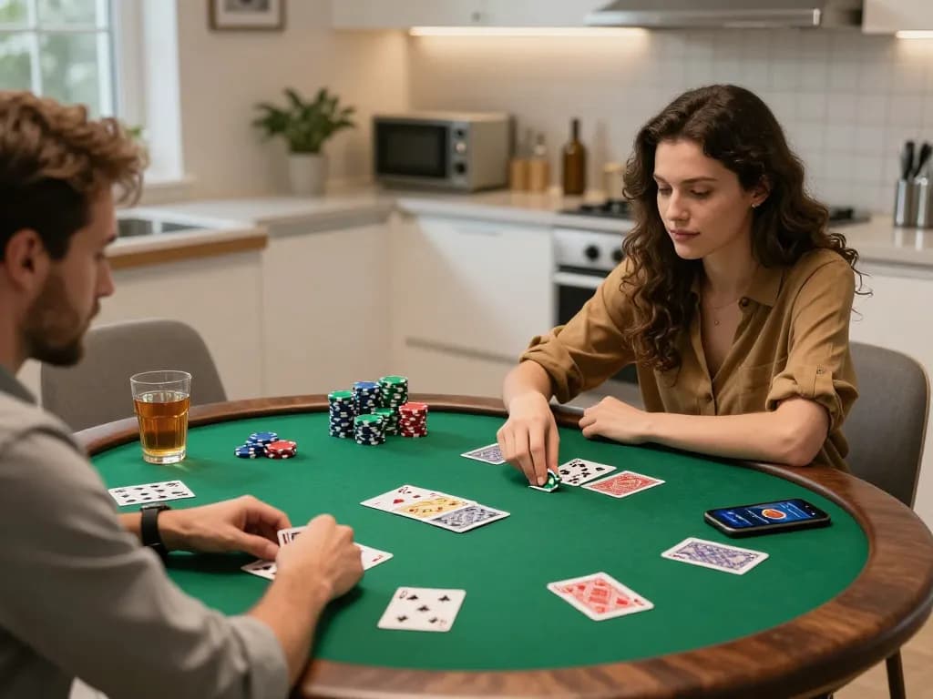 Enjoying a strategic poker game at home with friends, showcasing nohu excitement and competitive spirit.