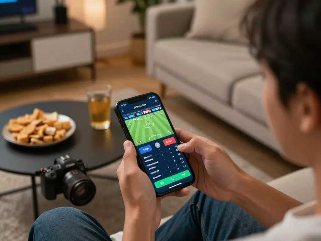 Xoilac shows a user actively placing a live sports bet on a smartphone during an exciting football match.