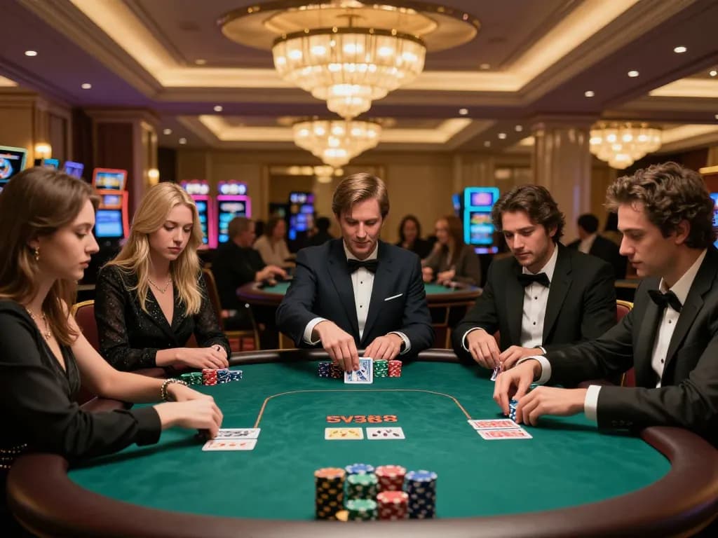 Players engaged in a thrilling poker game at SV368 HN, showcasing high-stakes strategy and excitement.