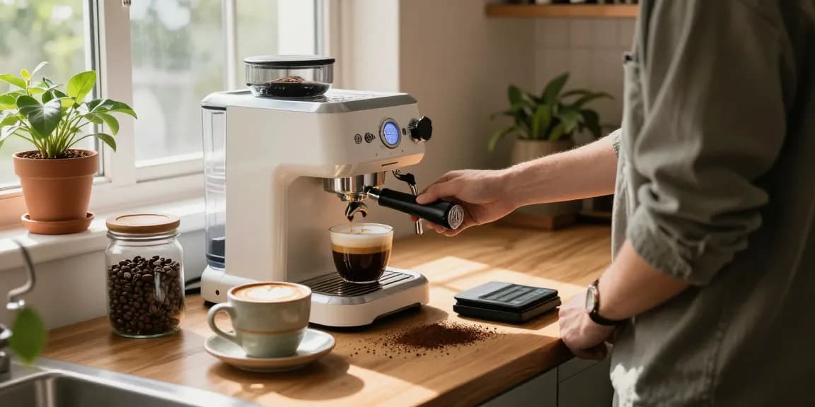 Prepare espresso with the Rokok88 machine in a cozy kitchen.