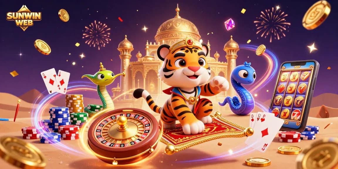 Engage with exciting gameplay at SUNWIN WEB, featuring a vibrant 3D casino landscape.