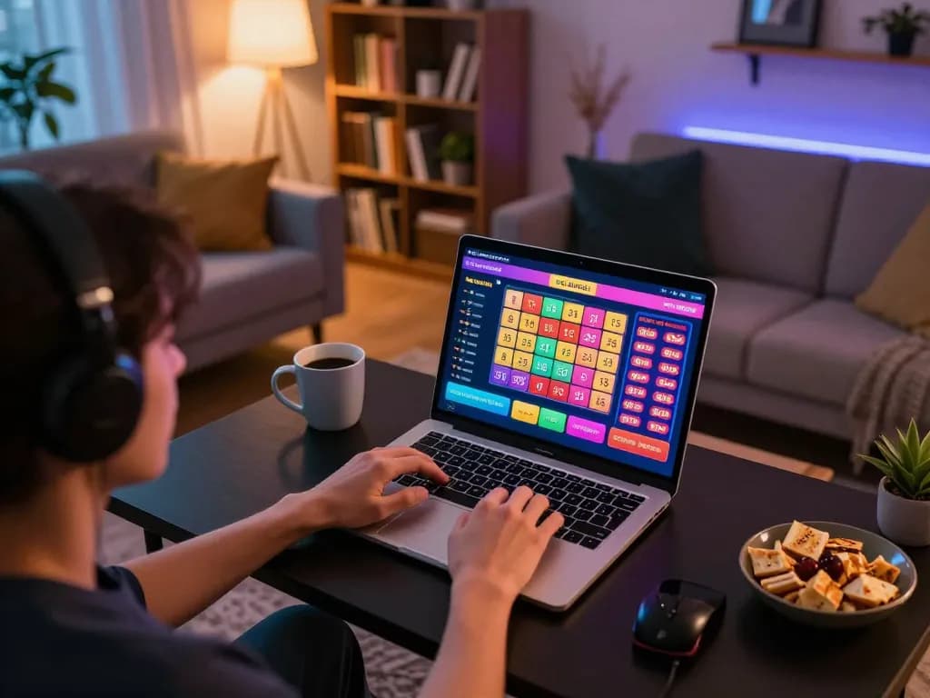 Engaging online gaming experience with GTATOGEL on a laptop in a cozy living room setting.