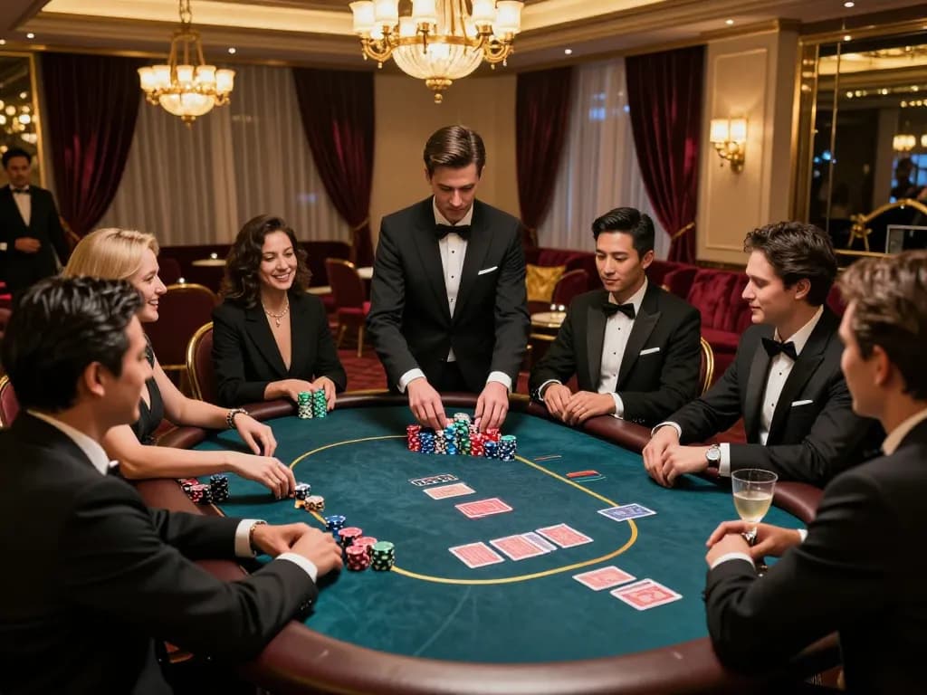 Experience high-stakes gameplay in an upscale VIP gaming area at https://kp88a.com/ with elite players and luxurious decor.