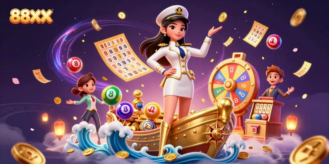 Experience the vibrant world of 88XX casino gaming with colorful lottery balls and golden elements.