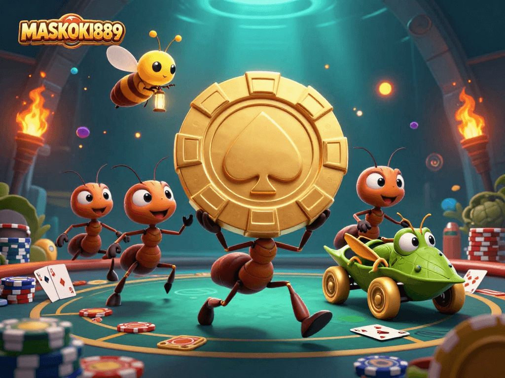 Engage in thrilling gambling action with MASKOKI889 as ants pull off a poker heist.