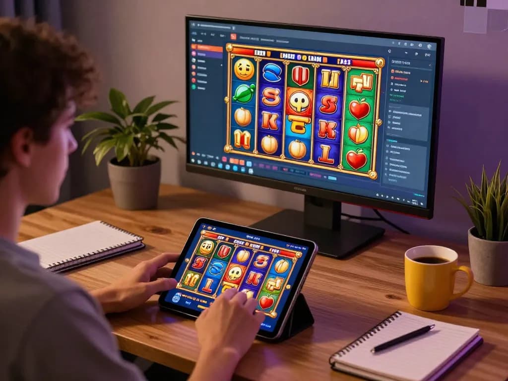 Player enjoying slot games on a tablet during a cozy online gaming session