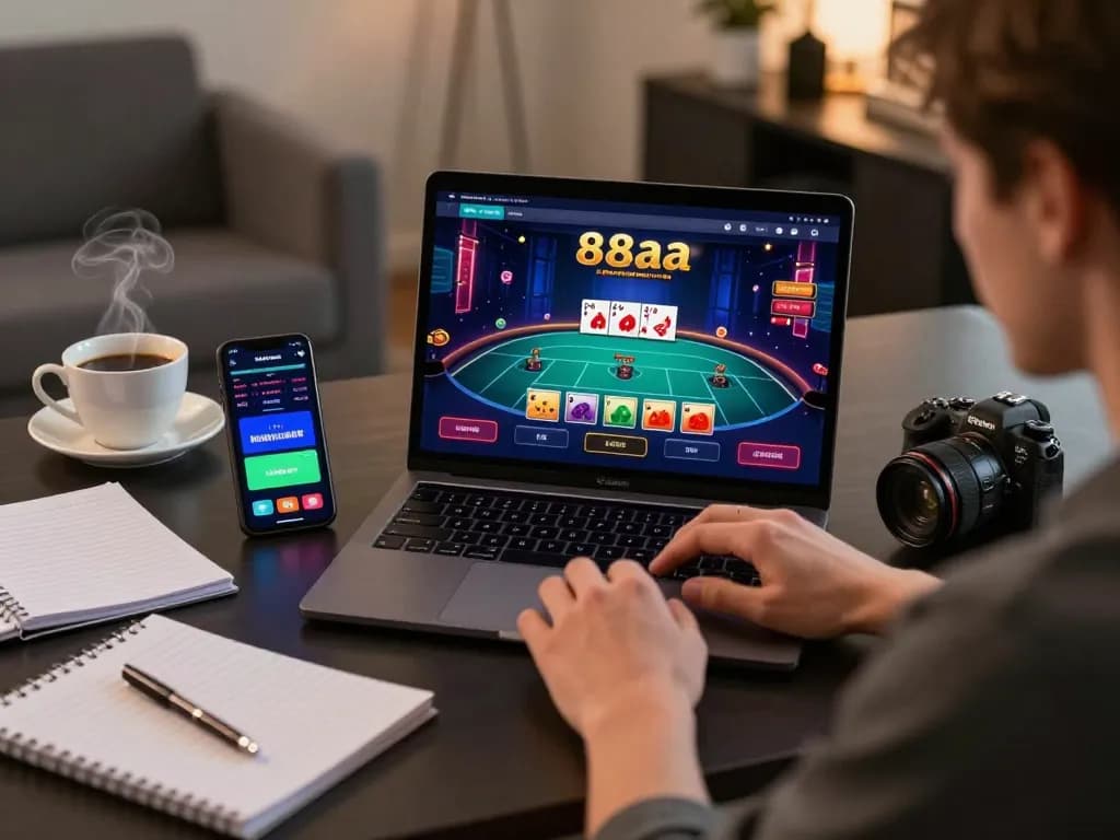 Engaging online poker game interface featuring 88aa gameplay with vibrant graphics in a cozy home setup.