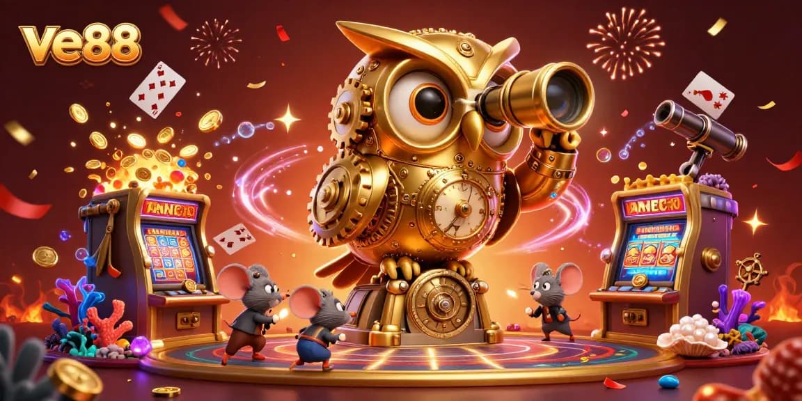 Experience the excitement of winning at ve88 with vibrant casino elements and cartoon characters.