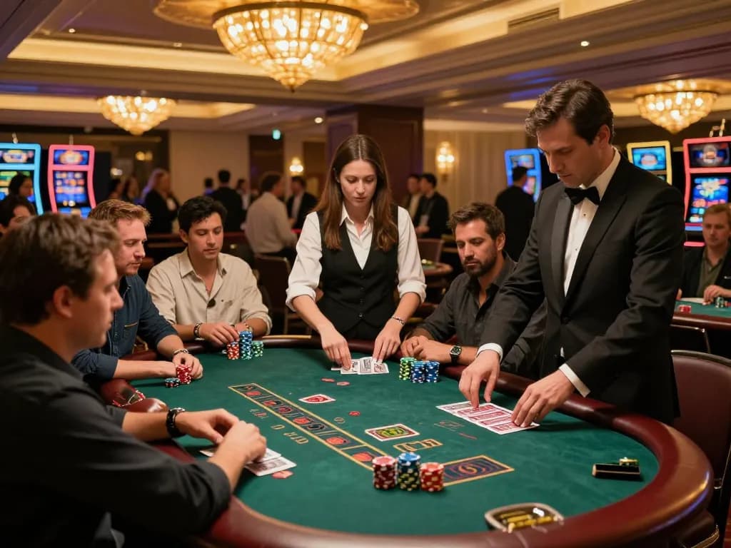 Players enjoying blackjack at a stylish casino while engaging with TG88 gaming strategies