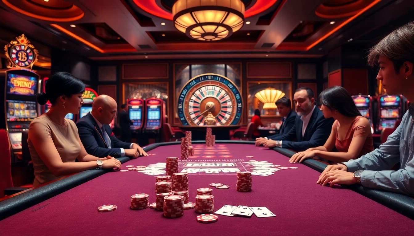 Experience thrilling gameplay at 壹發娛樂 with poker chips and cards on a luxurious casino table.