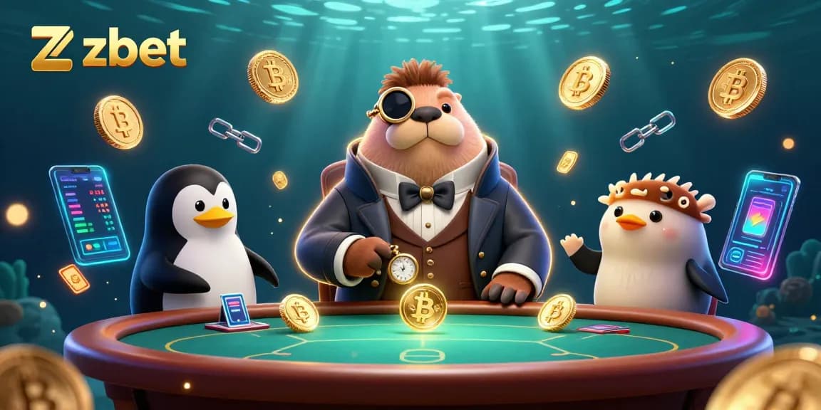 Engage in exciting gaming action with zbet at an underwater poker table featuring unique characters.