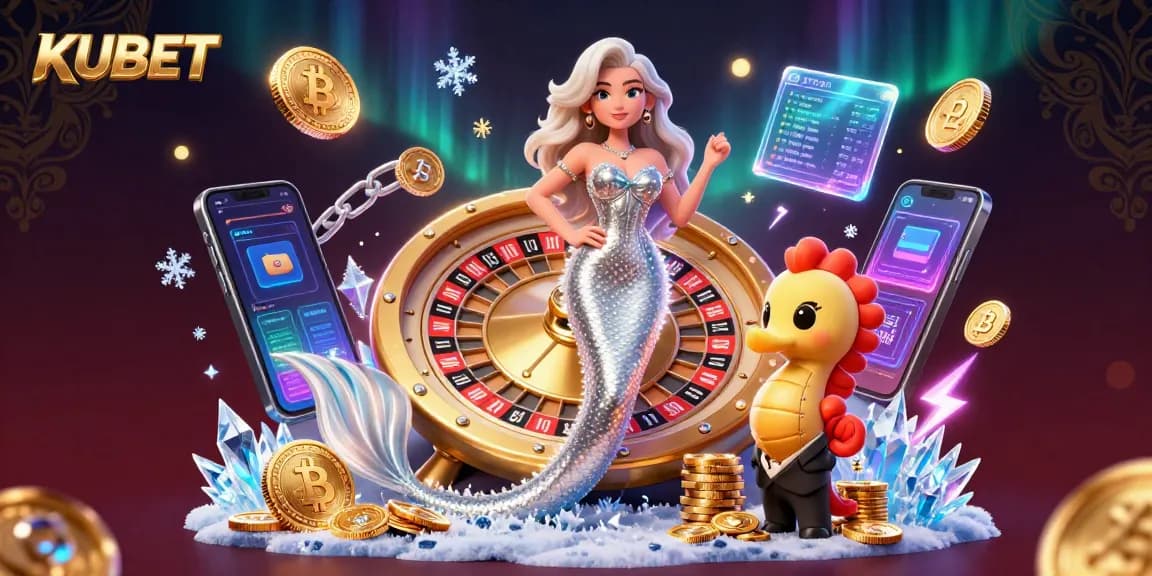 KUBET offers thrilling experiences at a glamorous roulette wheel surrounded by vibrant 3D elements.