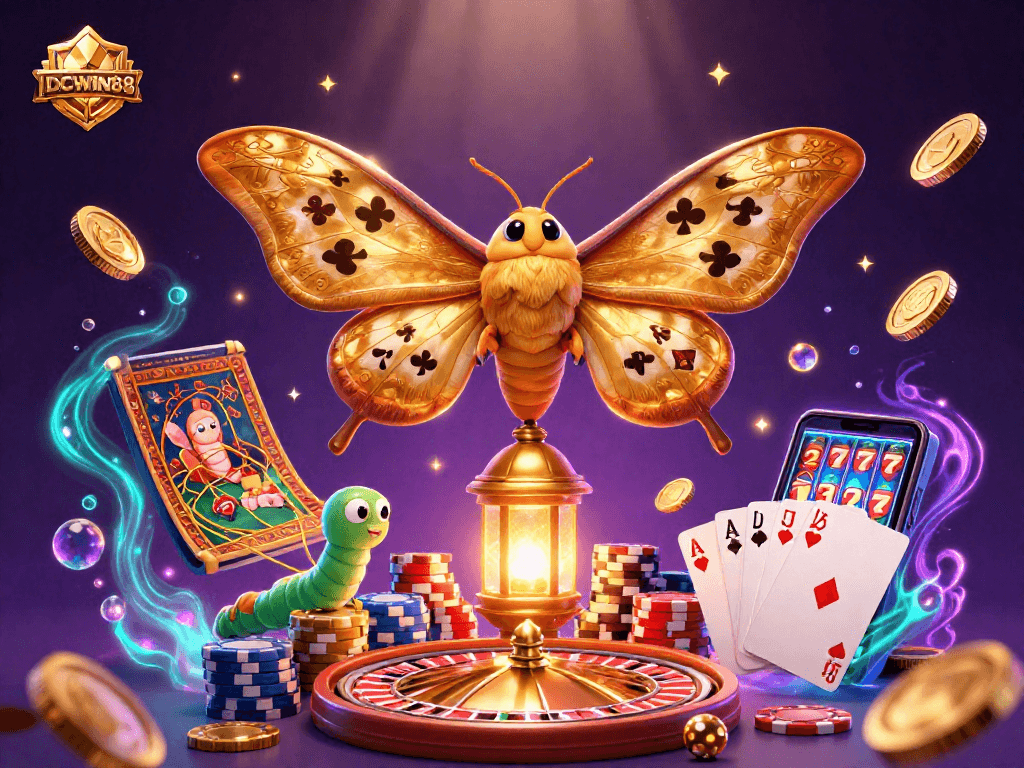 Experience epic wins with IDCWIN88 in this vibrant casino-themed illustration.