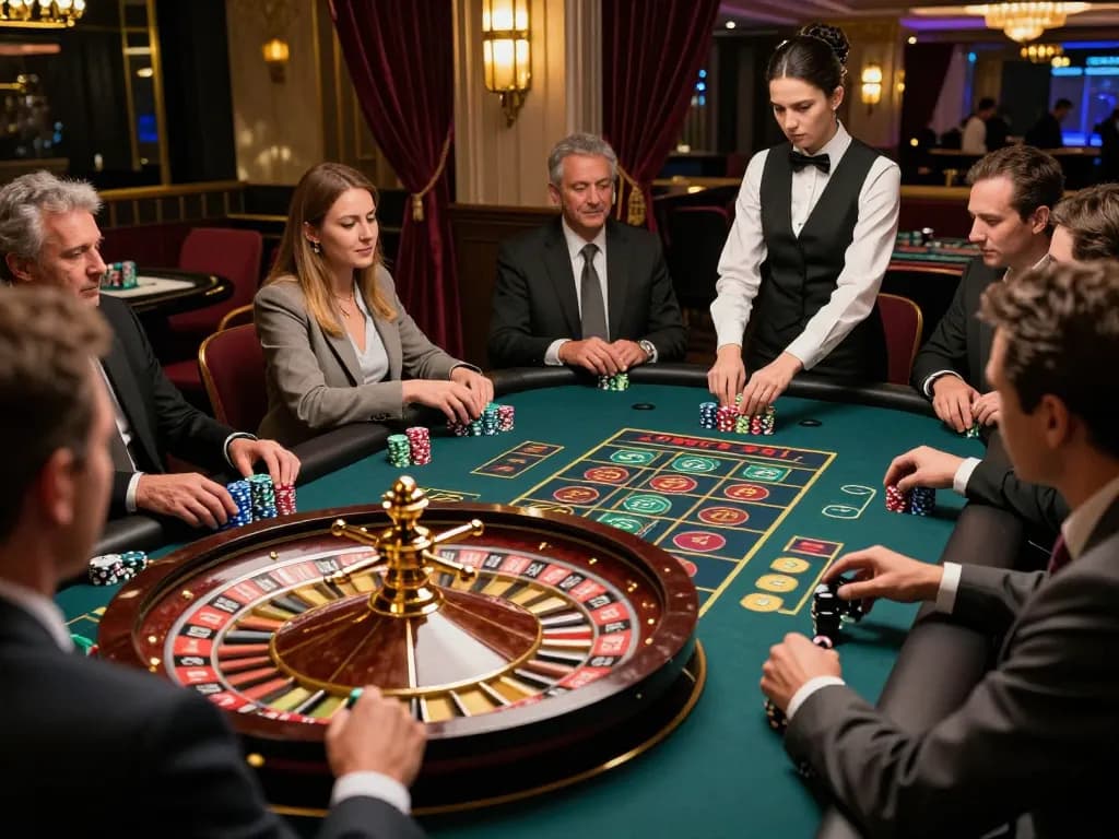 Players strategizing at a roulette table, CM88 showcasing high-stakes action under ambient casino lighting