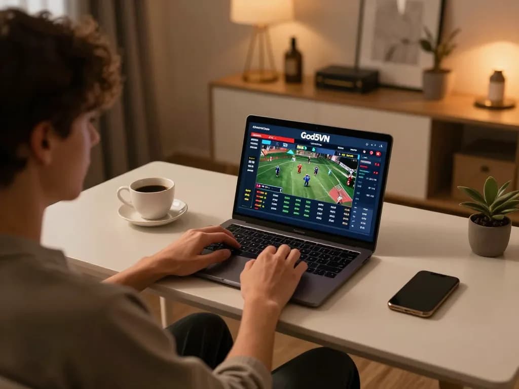 Betting excitement with God55VN live sports interface displayed on laptop screen