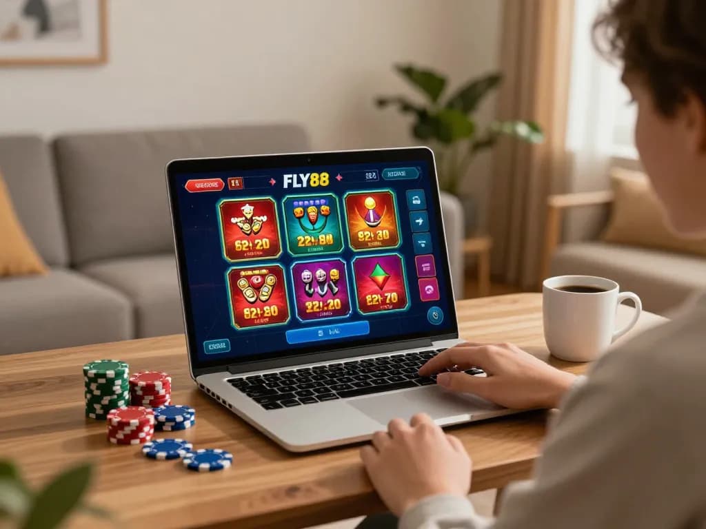 FLY88 engages players in an exciting online casino game experience at home with strategic focus.
