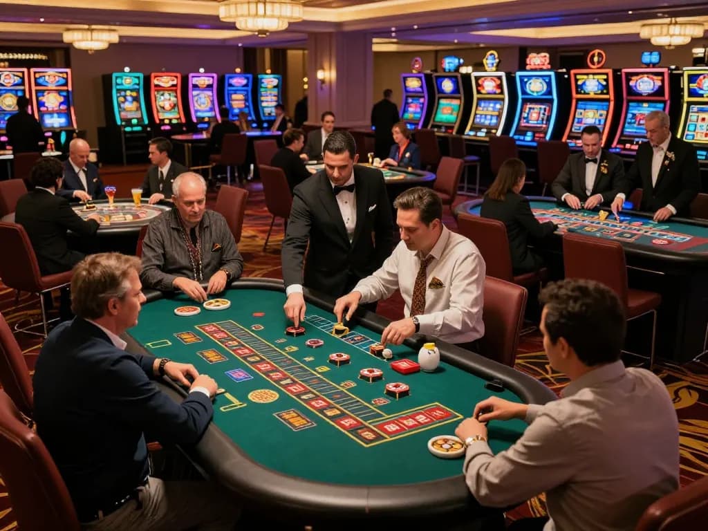 Players engaging in various games at the vibrant casino floor, highlighting ok8386 for thrilling gambling experiences.