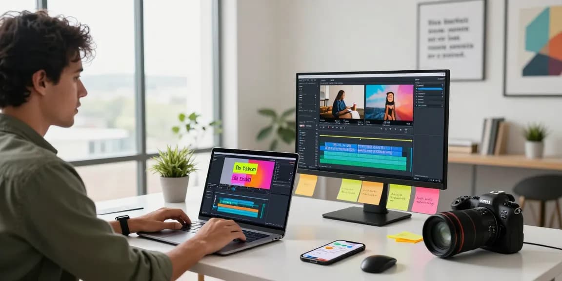 Creator using tools to write text on video in a modern editing workspace.