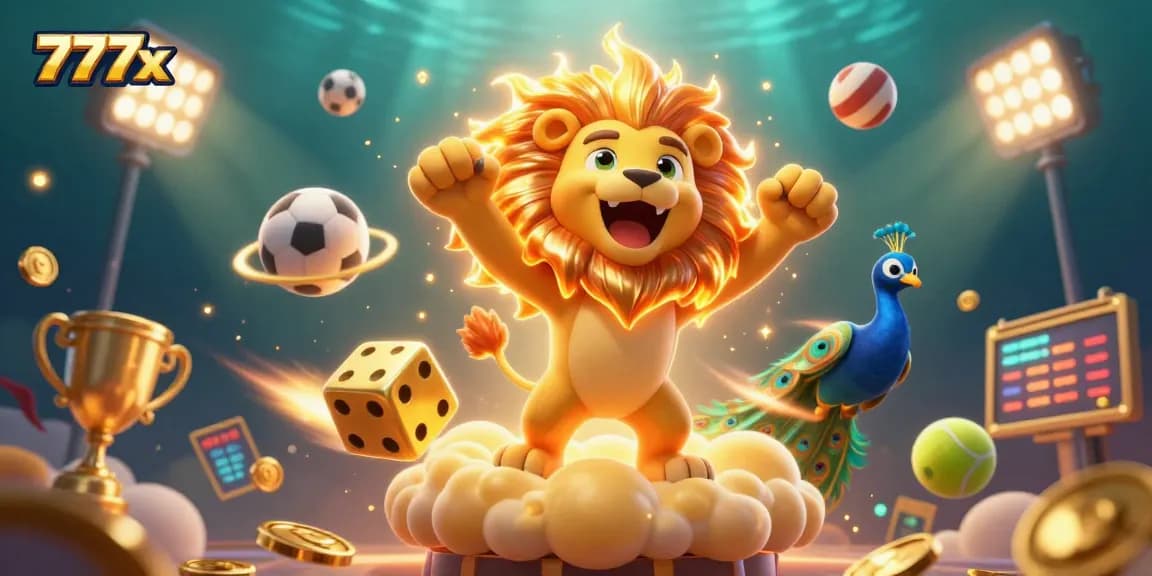 Experience exciting action at 777x with a vibrant 3D illustration showcasing dynamic sports elements and casino flair.