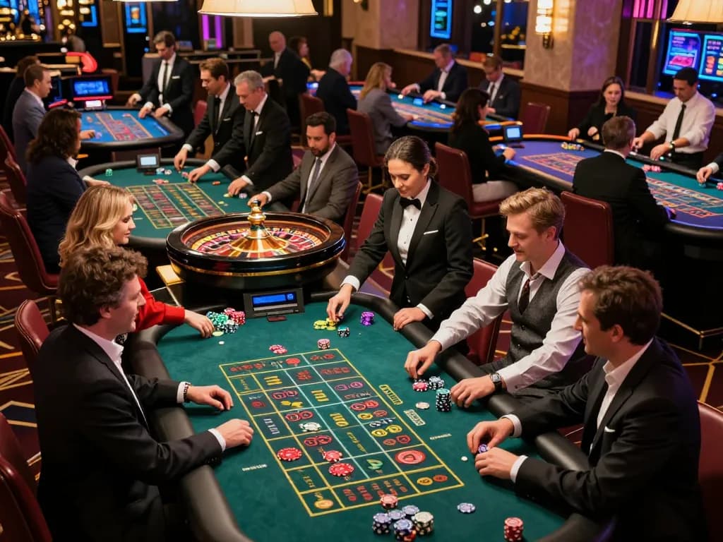 Players engaging in thrilling roulette gameplay at TT88 casino, vibrant atmosphere and colorful chips visible