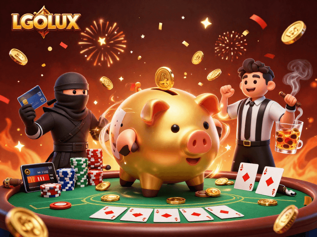 Experience the thrill of casino gameplay with LGOLUX featuring a dynamic poker scene.